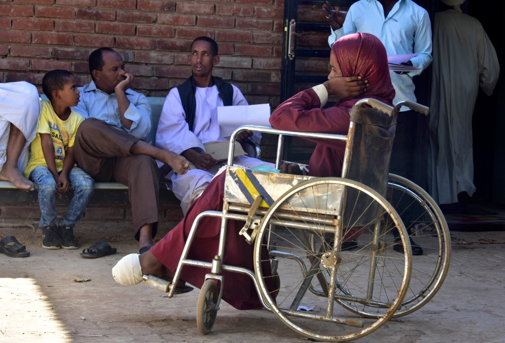 Woman in wheelchair with an amputated foot